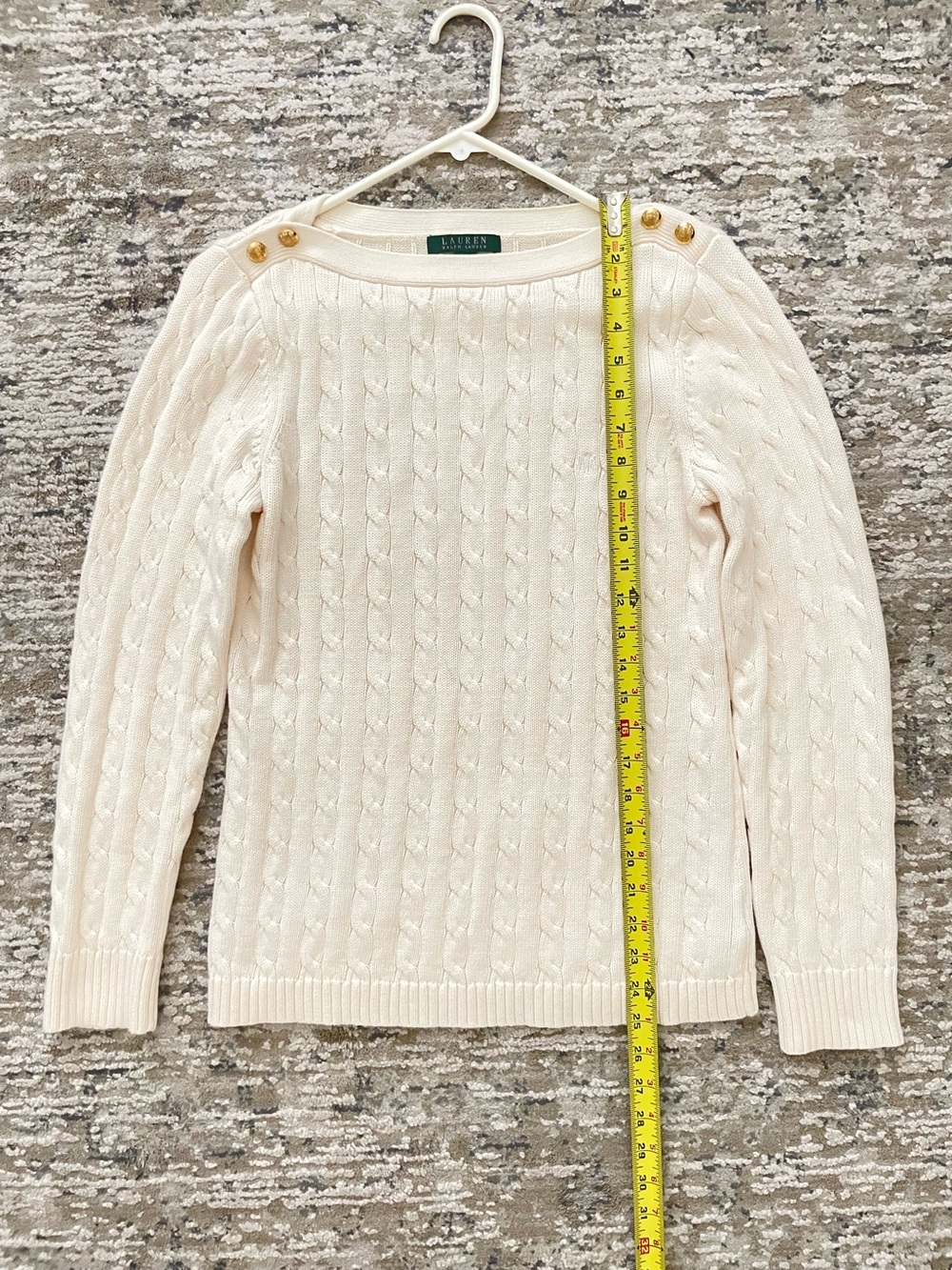 Lauren Ralph Lauren Boat Neck Cable Knit Sweater Gold Button Detail Size L - Picture 4 of 9